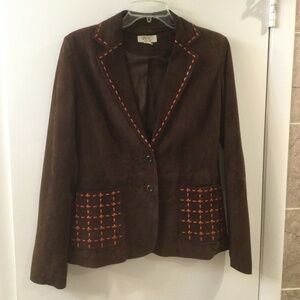 Vakko New York Brown Suede Blazer Jacket Size 4  Red Detailing Pockets